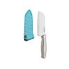 Farberware 5-inch Santoku Knife with Edgekeeper Aqua Sleeve, Stamped Stainless Steel Handle