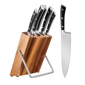 D.Perlla Knife Set, 6 Piece German Stainless Steel Kitchen Knife Block Set, Cutlery Set with Wooden Block