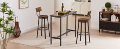 Swivel bar stool set of 2 with backrest, industrial style, metal frame, 29.5'' high for dining room. Rustic Brown, 13.4''w x 40.5''h.