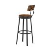 Swivel bar stool set of 2 with backrest, industrial style, metal frame, 29.5'' high for dining room. Rustic Brown, 13.4''w x 40.5''h.