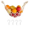 Fruit Hammock,Gray Fruit Basket, 100% Cotton, Screws & S Hooks, Banana Holder, Hanging Fruit Basket for Potato Storage