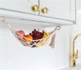 Fruit Hammock,Gray Fruit Basket, 100% Cotton, Screws & S Hooks, Banana Holder, Hanging Fruit Basket for Potato Storage